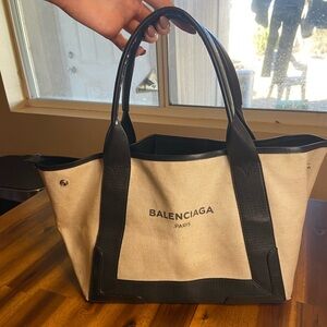 Balenciaga Paris Tote Bag Handbag Black and Cream Authentic